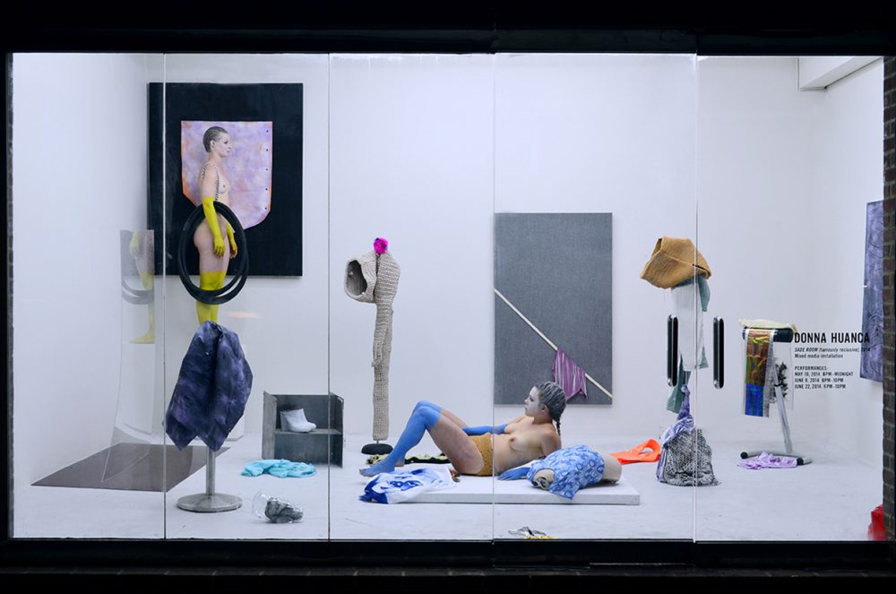 Donna Huanca, SADEROOM, 2014, paint, metal, textiles, leather, wood, synthetics, performance, 600 sq feet
