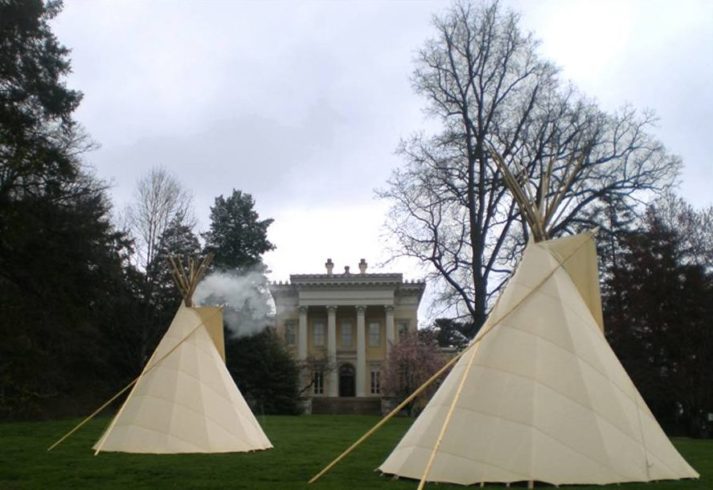 J Hill, Hideouts, 2008, Handmade Teepees w/ smoke, 260 x 216 x 216 inches each