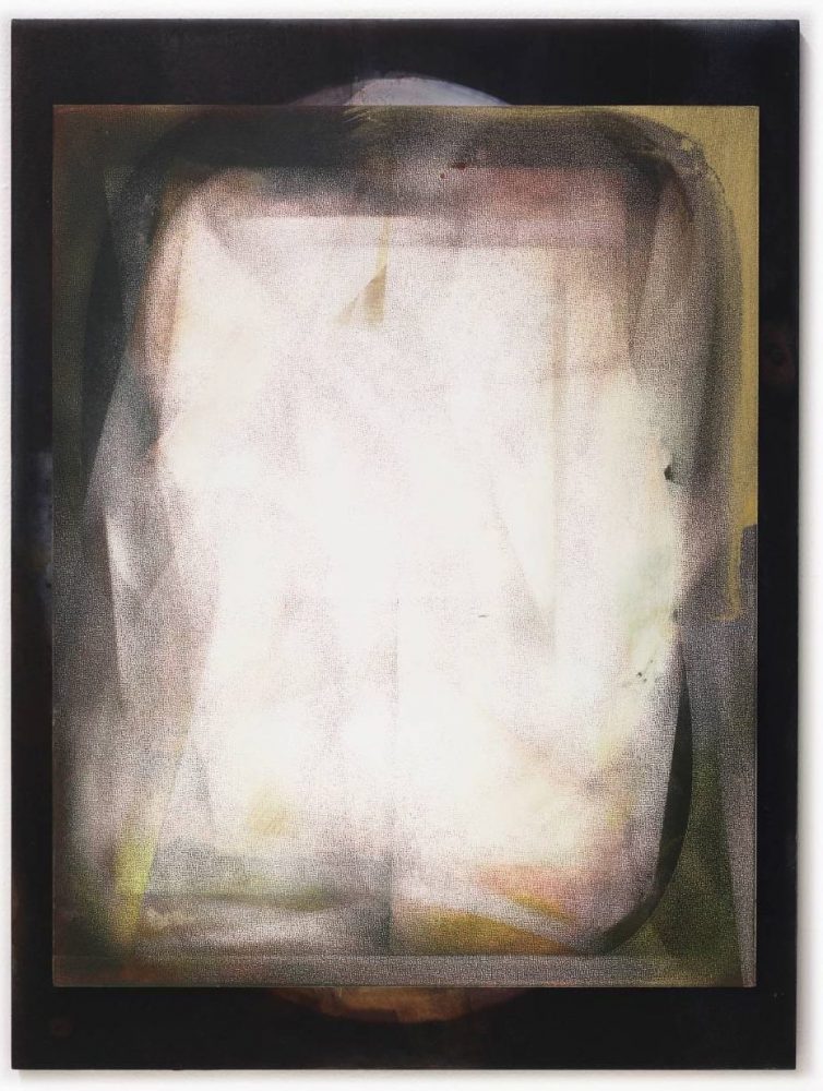 Liam Everett, Untitled, 2012, ink, acrylic, alcohol and sea salt on masonite panels, 24 x 18 inches
