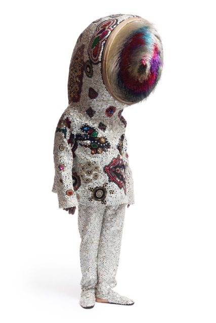 Nick Cave, Soundsuit, 2015, mixed media including sifter, wire, bugle beads, buttons, upholstery, and mannequin, 81 1/2 x 23 1/2 x 27 1/2 inches. Photo by James Prinz Photography. Courtesy of the artist and Jack Shainman Gallery, New York