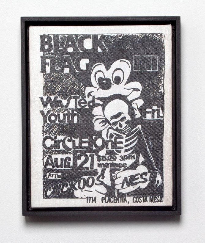 Guy Overfelt, Untitled Trompe L’oeil Punk Flyer, Made in China (Wasted Mickey Skull ), 2012, Oil on linen, 8.125 x 11.375 inches