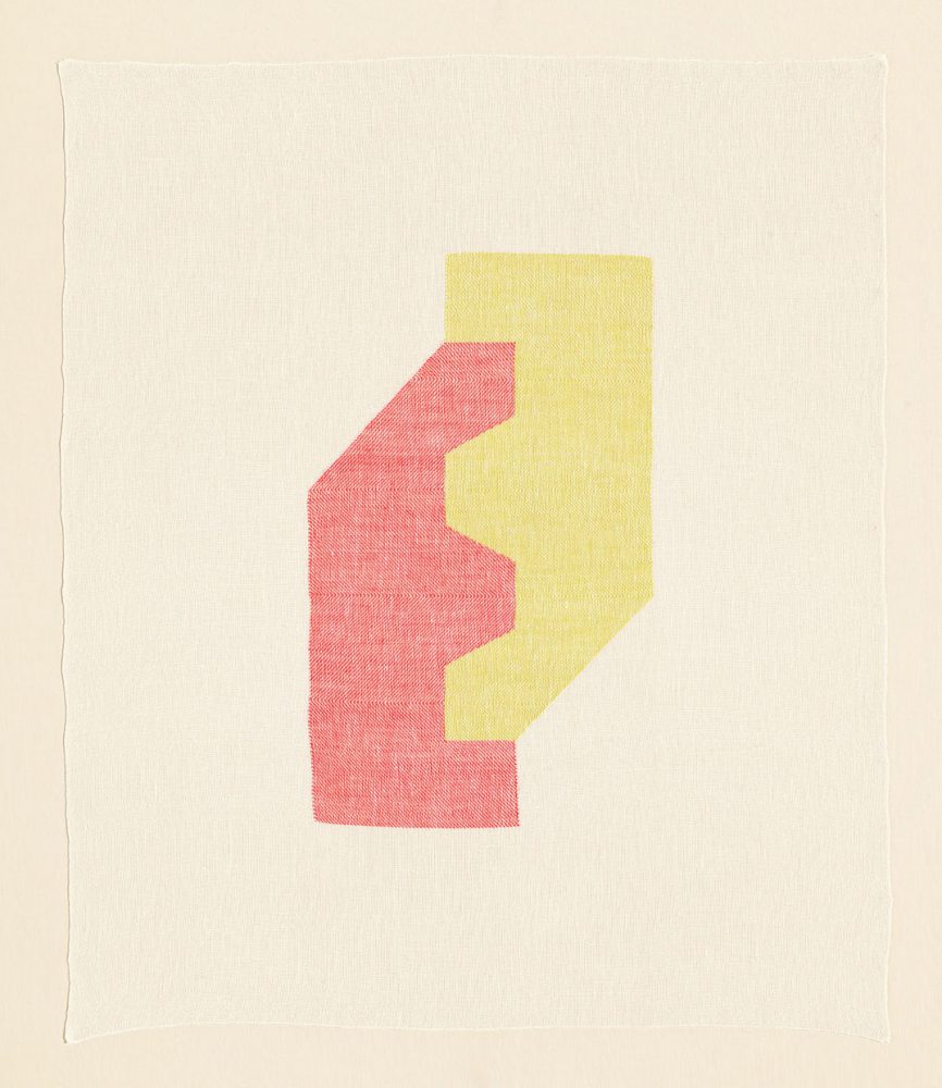 Ruth Laskey, Twill Series (Coral Pink/Lemon Curd), 2016, hand-woven and hand-dyed linen, 29.5x25 inches